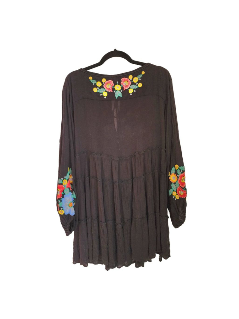 FREE PEOPLE Spell‎ On You Black Embroidered Long Sleeve Shift Mini Dress S - Picture 6 of 8
